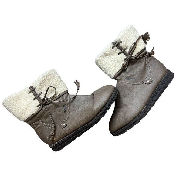 Womens Muks Luks Vegan Leather Shirley Slate Gray Sherpa Boot Bootie - Sz 9 - Picture 1 of 6